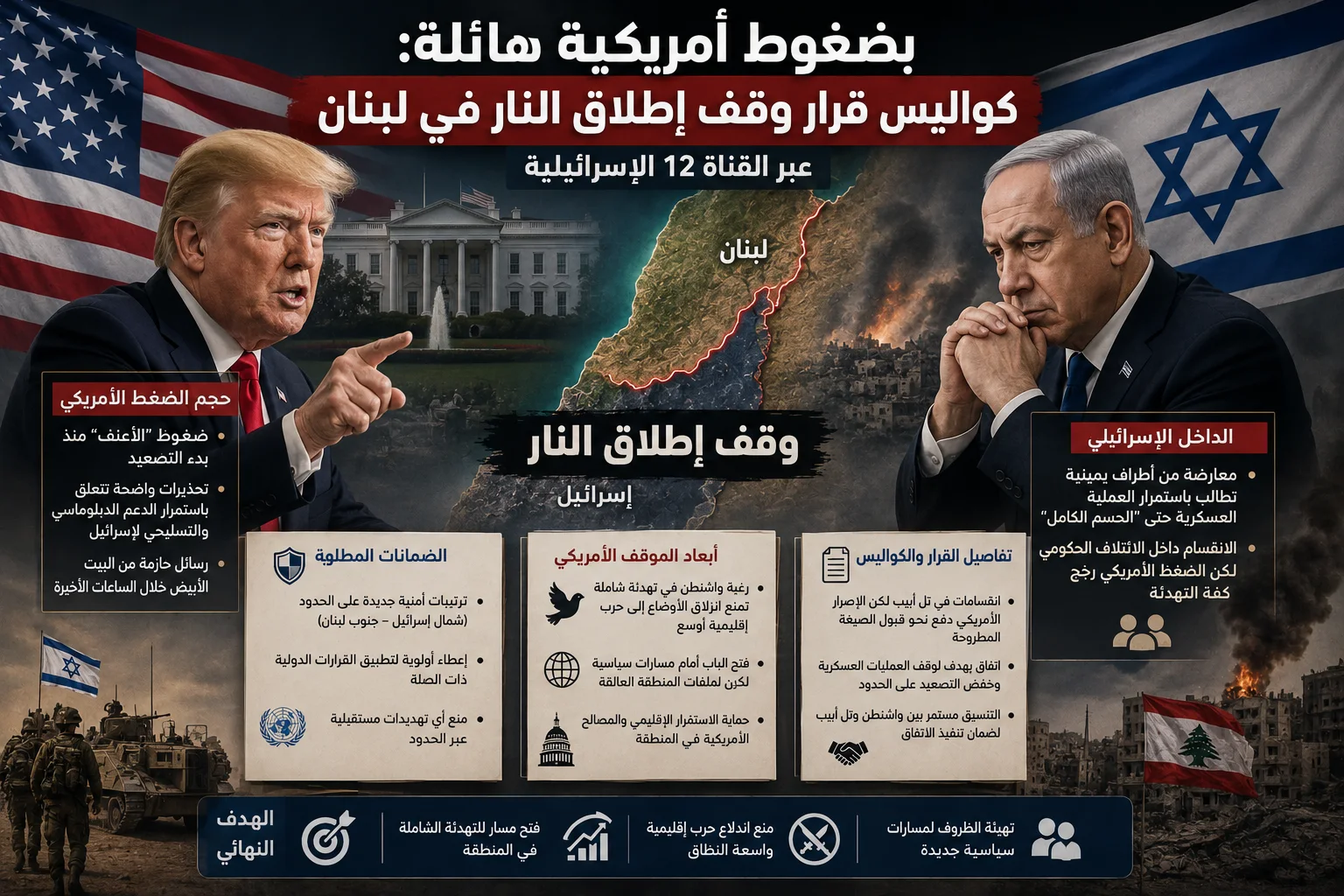 بضغوط أمريكية هائلة...  كواليس قرار وقف إطلاق النار في لبنان عبر القناة 12 الإسرائيلية