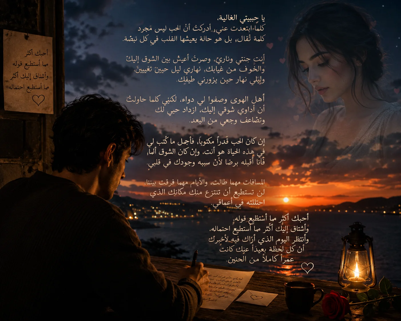 حبيبتي الغالية،  كلما ابتعدتِ عني، أدركتُ أن الحب ليس مجرد كلمة تُقال