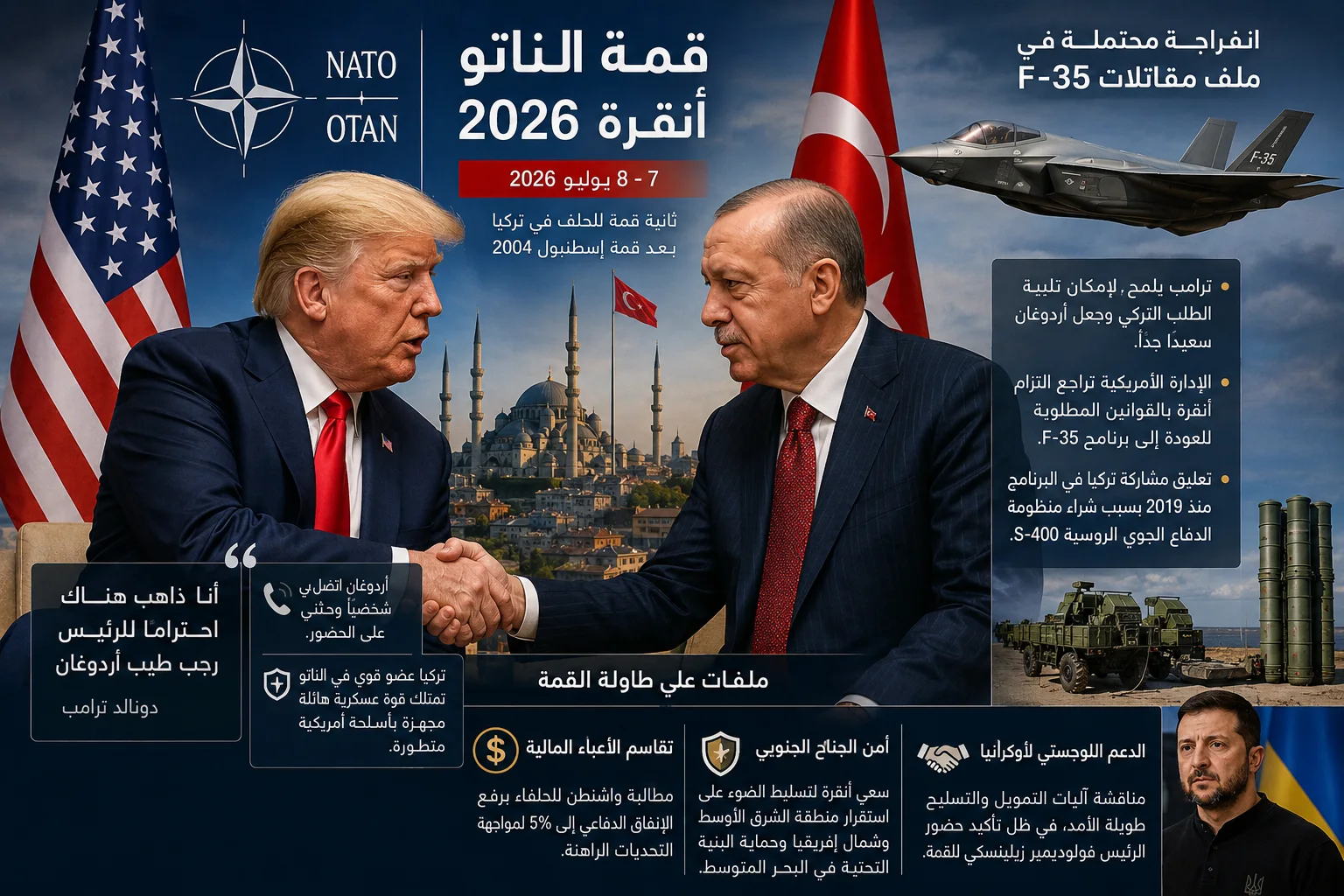 ترامب يعلن مشاركته في قمة الناتو بأنقرة “احتراماً لأردوغان” ويُلمّح لانفراجة محتملة في ملف مقاتلات F- 35