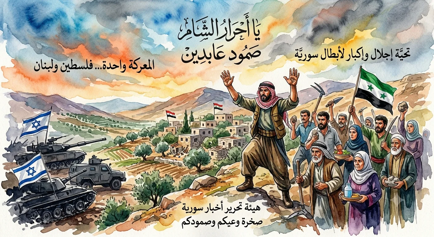 رسالة إجلال وإسناد إلى أبطال سورية يا أحرار الشام وأبطال قرية "عابدين" الصامدة في جنوب سورية الحبيبة