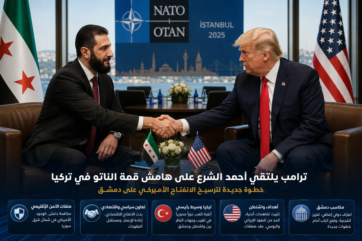 ترامب يلتقي أحمد الشرع على هامش قمة الناتو في تركيا...  خطوة جديدة لترسيخ الانفتاح الأميركي على دمشق