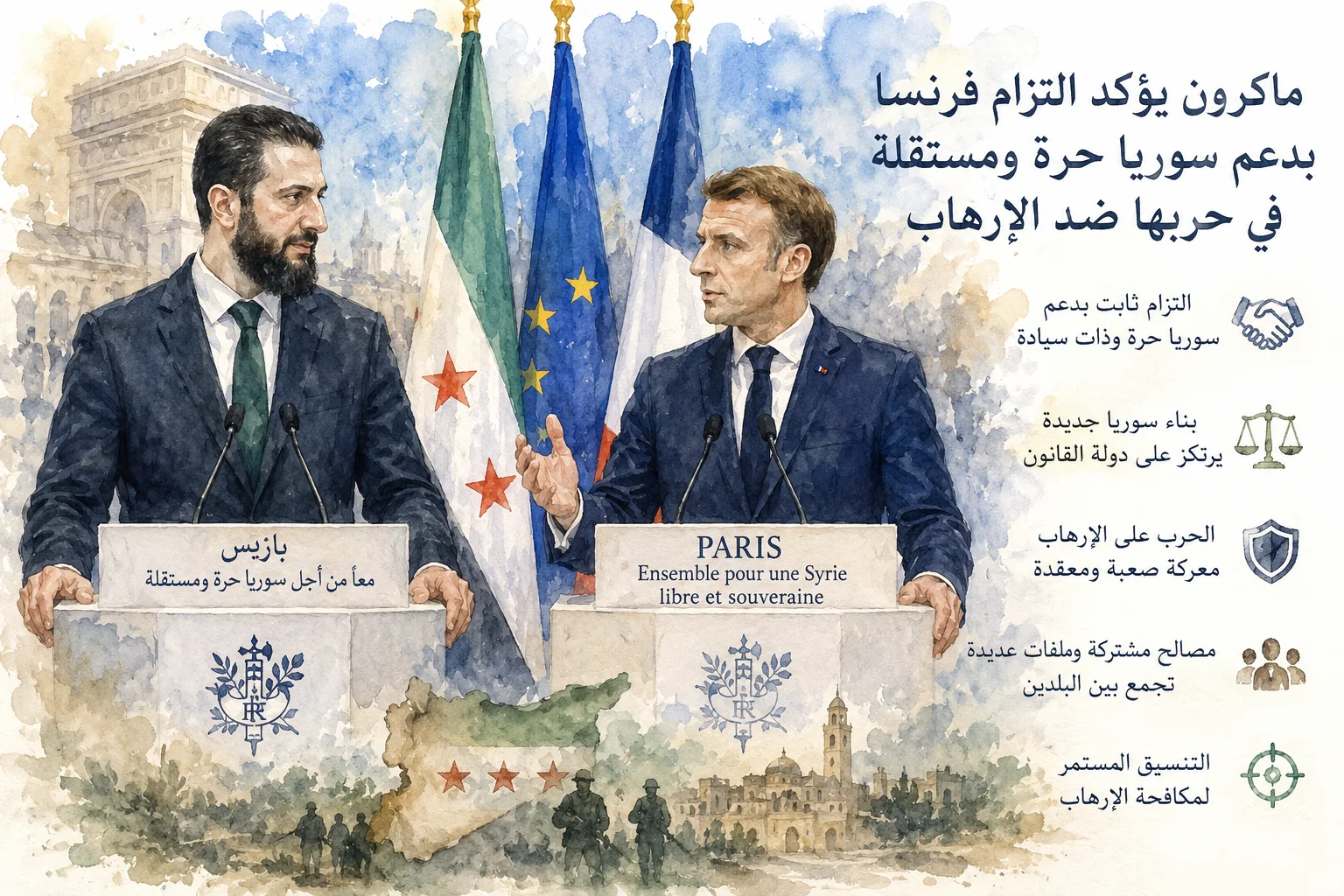قمة دمشق:  الشرع وماكرون يعلنان تبادل السفراء وحزمة شراكات استراتيجية