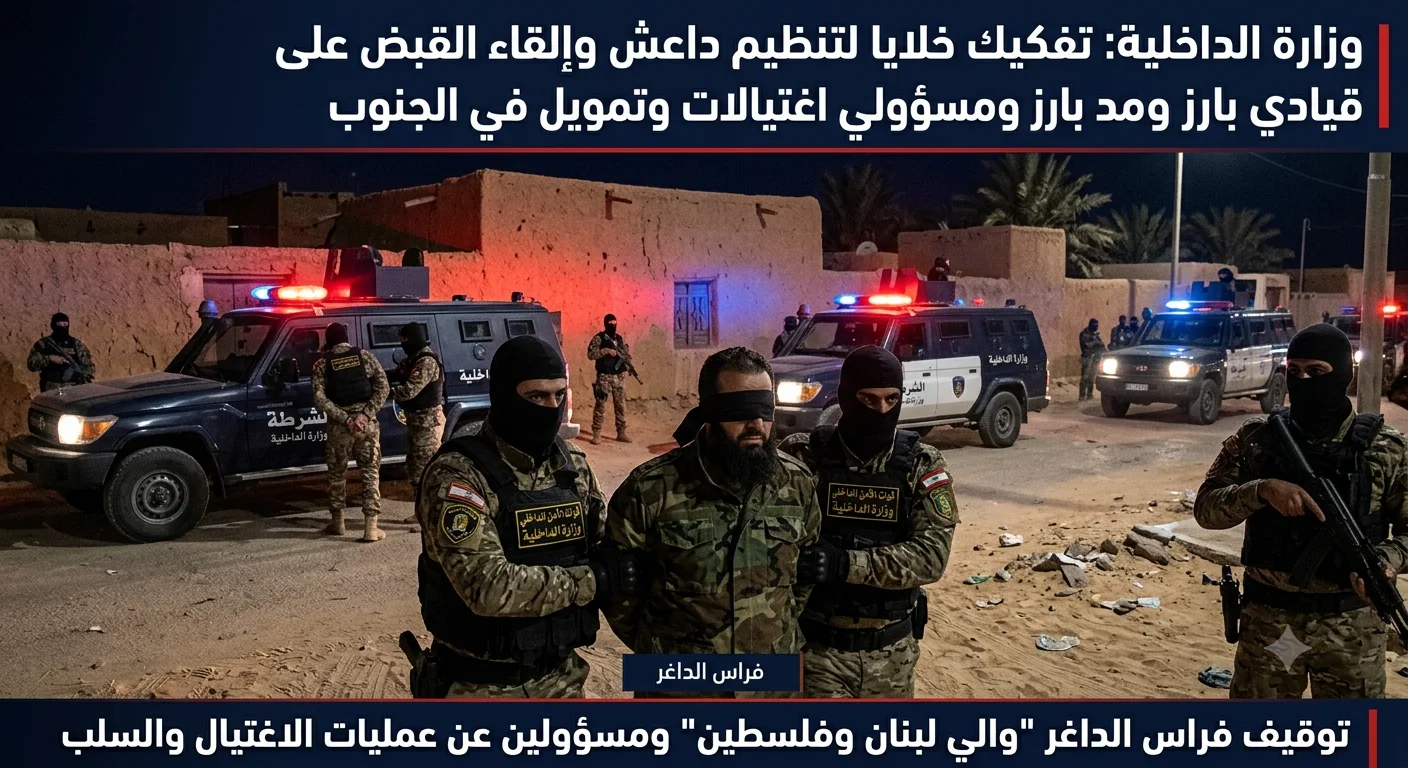 وزارة الداخلية تعلن تفكيك خلايا لتنظيم داعش في الجنوب السوري.