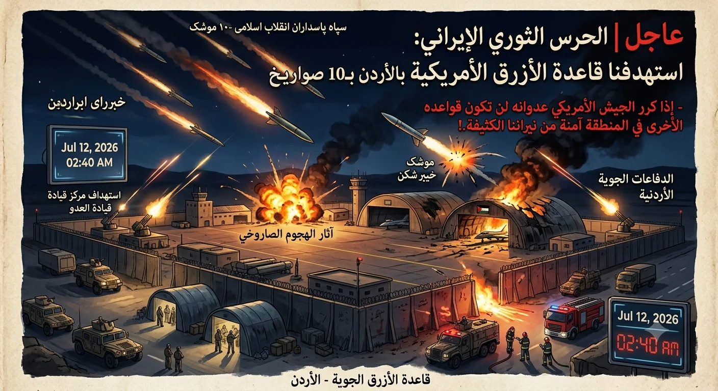 الحرس الثوري الإيراني يعلن استهداف قاعدة الأزرق الأردنية ومركز قيادة أمريكي بعشرة صواريخ باليستية